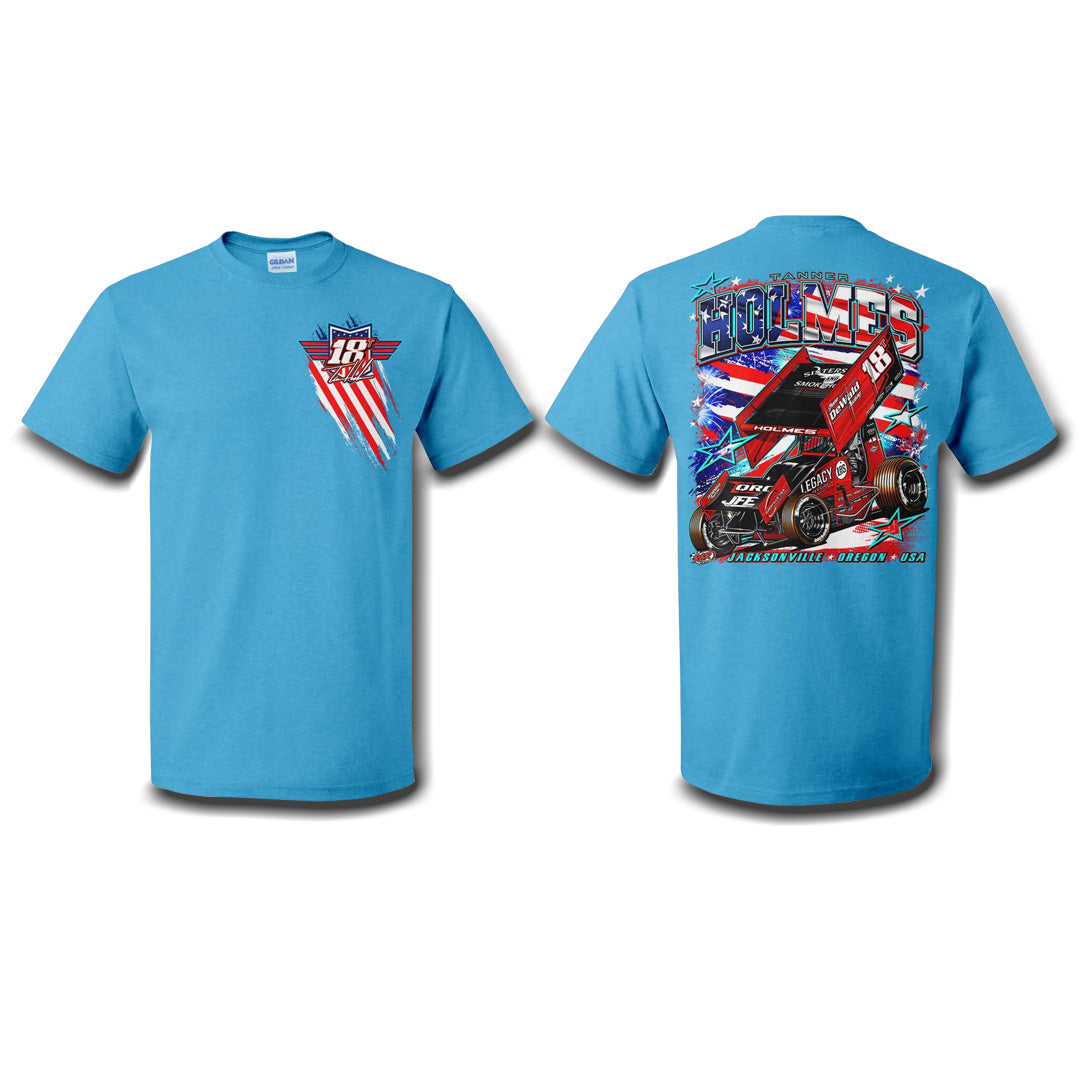 Neon Blue “American Flag” T-Shirt - Adult